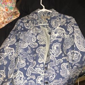 Blue and white Paisley denim jacket